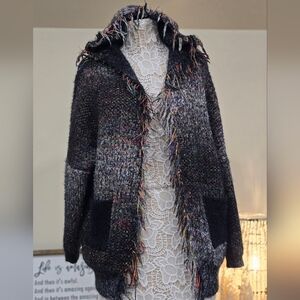 Wool Blend Unique Fringe Cardigan Sweater